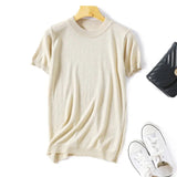 Lurex 2021 Spring Summer O Neck Mix Color Patchwork Sweater Women Casual Short Sleeve Pullover Knit Jumper Korean