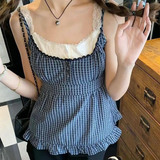 Aesthetic Fake Two Piece Plaid Print Cami TopOutfit