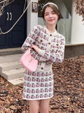 2 Piece For Women Autumn Korean Fashion Long Sleeve Round Neck Cardigan Knit Sweater + Mini Skirt Suits Ladies