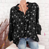 Summer Women Long Sleeve Dot Print Blouses Office Lady Loose V Neck Beach Shirt Casual Tunic Blouse Oversized