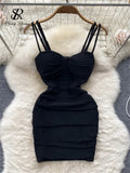 Spaghetti Strap Sexy Bodycon Short Dress Women Ruched Slim Mesh Beach Sundress Fashion Floral Backless Party