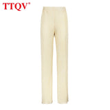 Beige Pleated Wide Leg Women's Pants 2021 Fashion Loose Office Wide Trousers Pants Ladies Elegant Full Length Palazzo