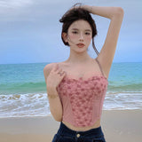SummerWomen Retro Sweet Strap Tank Camis Corset Crop Tops with Built In Bras Chic Woman Tanks Camisoles Slim Crop