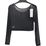 Women Sexy Slim Semi-transparent Mesh Crop Tops Tshirt Girl Long Sleeve Cropped Stretchy T-Shirts Tees Top for