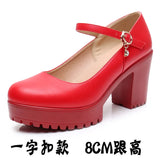 Head Shallow Mouth 8CM High Heels Waterproof Table Thick-Bottomed Cheongsam Shoes Model Show Shoes Magic Sticky Women Singles