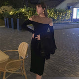 Vintage Sweater Dress Women Casual Long Sleeve Knitted Dress Office Lady Slim One Piece Dress Korean Fashion