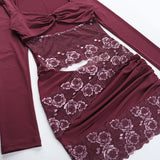 Purple Patchwork Long Sleeve Bodycon Mini Dress- Outfit