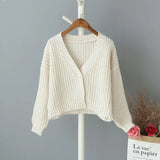 Long-sleeved Thick Line Sweater Women One Button Solid Color Lazy Simple Fashion Short Cardigan Sweater Female