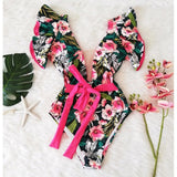 Off The Shoulder Ruffle One Piece Swimsuit 2021 New Swimwear Women Swimsuit Deep-V Bathing Suits Beach Wear Swim