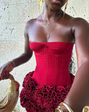 Corset Top And 3d Flower Micro Skirt Set-Outfit