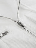 White Zip-Up Hooded Cropped Knit Top- Outfit