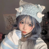 Aesthetic Streetwear Casual Hats Harajuku Patchwork Star Knit Hat Women 7 Colors Autumn Winter All Match Cute Cat Ears
