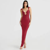 Zingj Women's Wear Fall 2024 New V Neck Open Back Irregular Dress Women's Dress Slit
