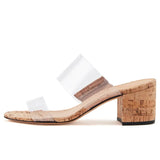 PVC Cork Serpentine Suede Lacquered Leather PU Thick Heel Slipper Large Size Exposed Toe