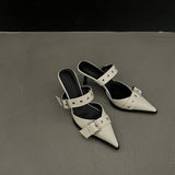 Zingj Niche 2023 Pointed Belt Buckle Fine Heel Sandals Female Back Empty High Heel Head Sandals Female Summer Wear-Outfit