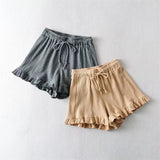 Zingj Summer New Women's Lace Waffle Shorts Elastic Waist Lace Sports Pants Leisure Hot
