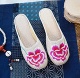 Zingj Embroidered Women's Cloth Shoes Baotou Cool Drag Leisure Summer Walk Shopping Travel Cow Tendon Bottom
