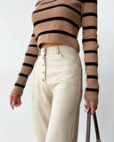 Zingj Women's Fall / Winter 2024 High-Waisted Leather Patchwork Trousers For Women's Casual Pants Leather