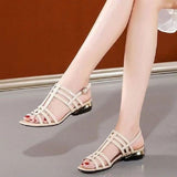Zingj Heel Thick Heel PU Sandals Oak Flat Low Heel High Heel Sandals Slippers Women's Single Shoes Shoes Women's Casual Sports Shoes- Outfit