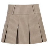 Khaki Tennis Pleated Mini Skirts Woman Casual Striped High Waist Shorts Skirts Summer Preppy Style Korean