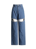 Style Autumn 2025 New Middle Waist Long Straight Cylinder Set Diamond Hollow Out Design Women's Solid Color