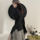 Black Shirt Yamamoto Style Dark Aesthetic Blouse Women Irregular Designer Clothes Emo Alt Clothes Grunge Tops Y2k-Outfit