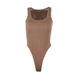 Zingj Style 2024 Summer Women's Solid Color Slim U-Neck Sleeveless Vest Jumpsuit-Outfit