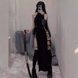Summer New Knitted High-Necked Sleeveless Hollowed-Out Dress Sexy Spicy Girl Slim Long