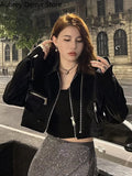 Cropped Leather Jacket Women Streetwear Moto Biker Zipper Leather Jacket Punk Winter Irregular Faux Fur Aviator Coat