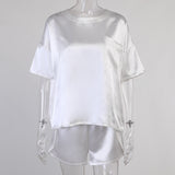 new solid color satin loose top and shorts urban leisure short sleeve suit Pajama shorts set of two fashion pieces
