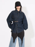 2025 New Fashion Retro Niche Design Sense Washed Waist Show Skinny Denim Coat Women's Long-Sleeved