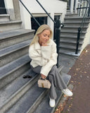 White Lapel Fleece Jacket- Outfit