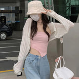 Knitting Shrugs Women Chic Crop Tops Basic Bolero All Match Loose Sun Protection Translucent Fashion Knitwear Long