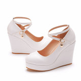 Cm Fashion Thick Bottom Slope Single Shoe Round Head Height Waterproof Slope Heel Buckle Heel Women's