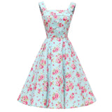 Summer Vintage Rockabilly Dress 50s 70s Big Swing Floral Polka Dot Print Audrey Hepburn Casual A Line Retro 60s