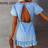 Women V-Neck Frill Hem Ruffles Backless Dress Ruffles Hem Dress Elegant Fashion Chic