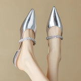 Small Fragrant Wind Pointed Low With Muller Baotou Half Drag Female Wear A Word With Diamond Silver Flat Cool
