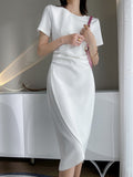 2021 Women Summer Bodycon Dresses Female High Waist Elegant Fashion Slit Knee-Length
