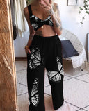 Spot 2025 Summer Women's Print Wipe Breast Top Loose Wide-Leg Pants Two-Piece