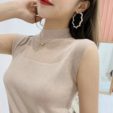 Out Tank Tops Women Summer Lce Silk Sexy Knitted Vest Top Sleeveless Casual Korean Tops Elasticity Solid Slim