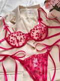 Heart-Shaped Embroidery Mesh Tie Up Lingerie Set-Outfit
