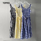Fashion Plaid O-ring Belt Camisole Dresses Sexy Sleeveless Midi Dress 2021 Summer