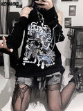 Aesthetic T-shirt Women Gothic Off Shoulder Long Sleeve Cartoon Print Graphic T Shirts Japanese Harajuku Grunge