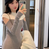 Sweater Knitted Dresses for Women French Casual Long Sleeve Office Lady Slim One Piece Woman Dress Korean Autumn