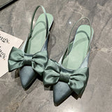 Women's Shoes 2025 Summer New European Silk Bow Tip Simple Two-Wear Side Heel New Trend