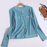 New Fashionable Casual Sports Knitted Two Piece Set Women's Single Breasted Round Neck Knit Cardigan + Wide Leg Pants