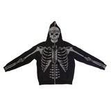 Hoodie Rhinestone Skeleton Goth Sweatshirt Sport Coat Pullover Gothic Long Sleeve Oversized Hoodie Y2k Jacket Men's