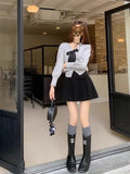 Bow Solid High Waist Pleated A-line Skirt- Outfit