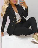 Women New Autumn Lapel Collar Double Breasted Blazer & Tailored Pants Set Long Leggings Suit Elegant 2 Piece
