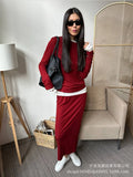 2025 New Soft Model Set Women's Casual Blouse + Broad Legs Christmas Red